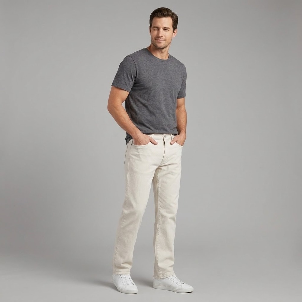 Levi's 505 Straight Jeans Men 32x32 Off-White Cream Stretch Denim 15505-0168